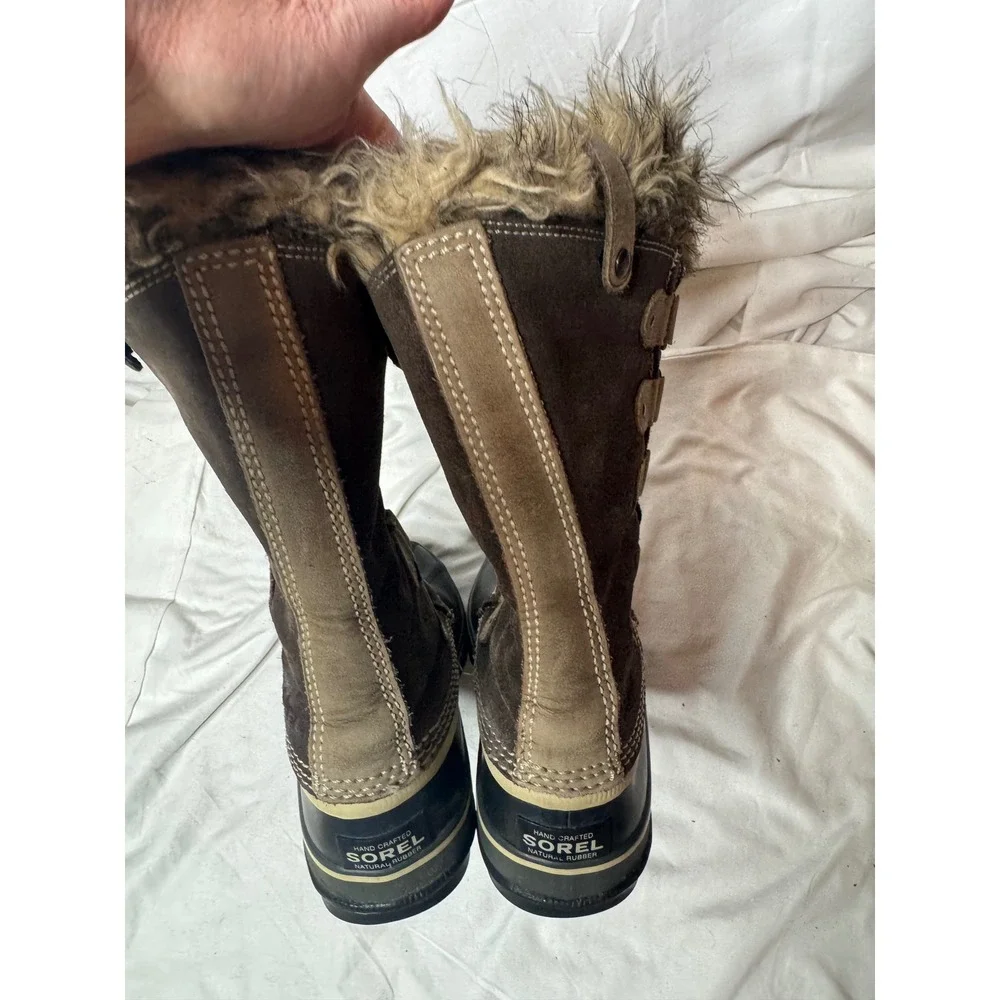 Sorel Joan of Arctic Brown Suede Waterproof Faux Fur Winter Snow Boots Womens.